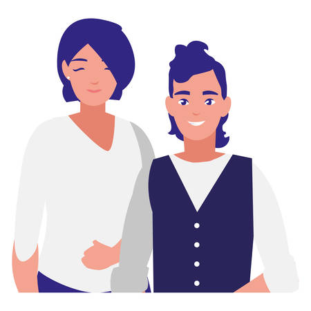 young couple avatars characters vector illustration designのイラスト素材