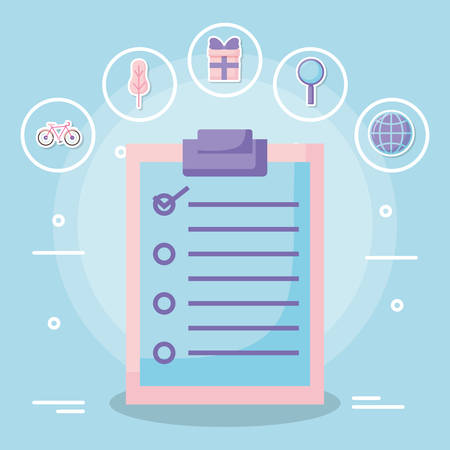 delivery related icons and Checklist over blue background, vector illustrationのイラスト素材