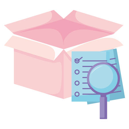 box with checklist and magnifying glass Over white background, vector illustrationのイラスト素材