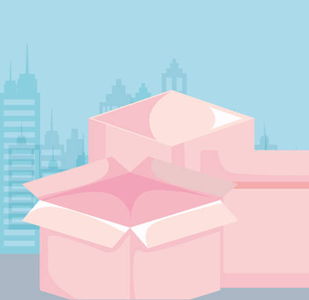 Boxes over blue background, colorful design. vector illustrationのイラスト素材