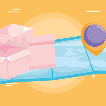 map with location pin and boxes Over yellow background, vector illustrationのイラスト素材