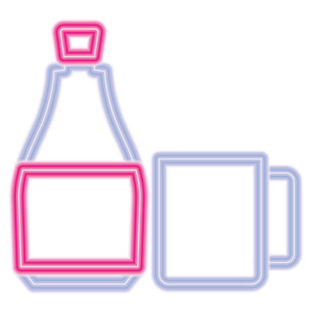 mug and drink bottle over white background, colorful neon design.  vector illustrationのイラスト素材