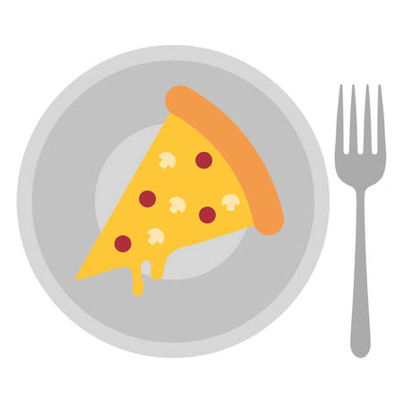 plate and fork with Pizza slice over white background, colorful design. vector illustrationのイラスト素材