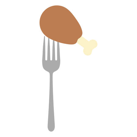 Fork with chicken thigh over white background, vector illustrationのイラスト素材