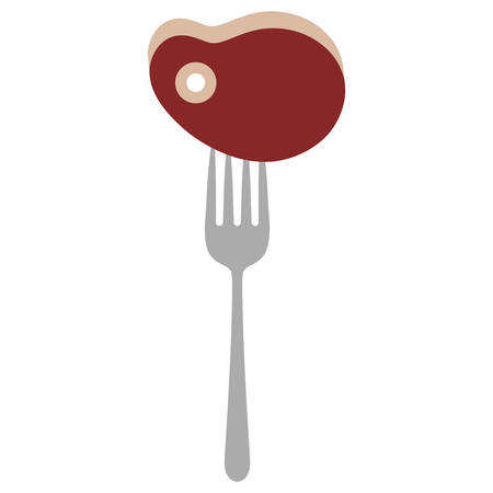 fork with steak of meat over white background, vector illustrationのイラスト素材
