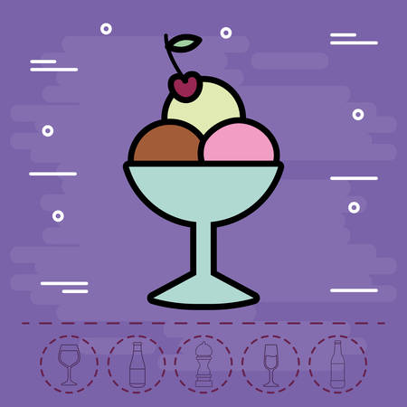 ice cream cup icon over purple background, vector illustrationのイラスト素材