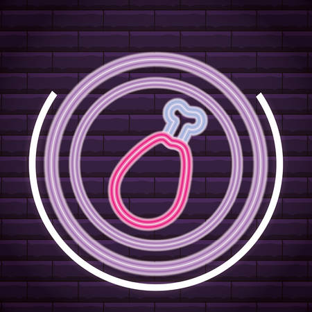 Chicken thigh over purple background, colorful neon design. vector illustrationのイラスト素材