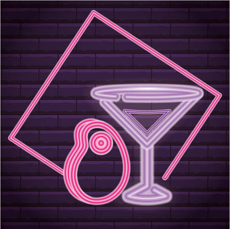 Martini cocktail icon over white background, colorful neon design. vector illustrationのイラスト素材