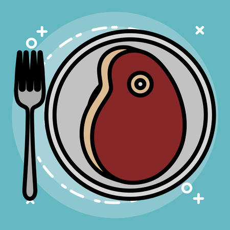 plate with steak of meat over blue background, colorful design. vector illustrationのイラスト素材