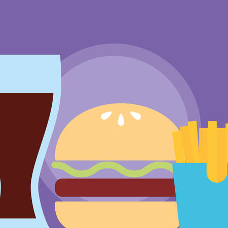 drink glass and hamburger over purple background, vector illustrationのイラスト素材