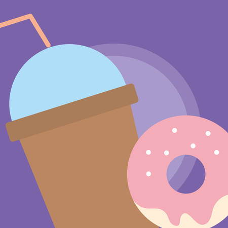 smoothie and sweet donut over purple background, vector illustrationのイラスト素材