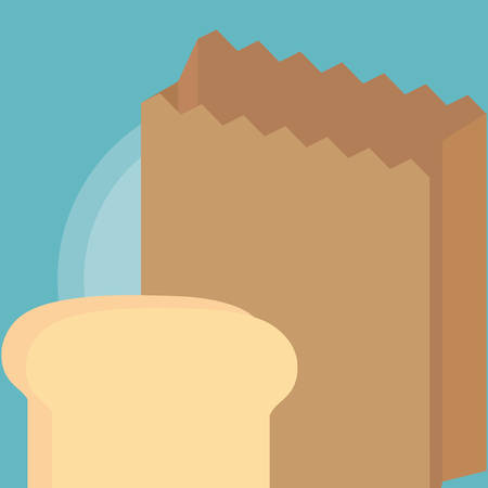 Paper bag and bread slice over white background, vector illustrationのイラスト素材