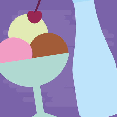 ice cream cup and water bottle over purple background, vector illustrationのイラスト素材