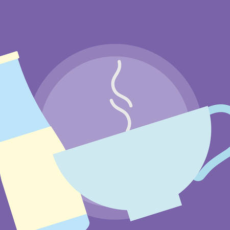 coffee mug and milk bottle over purple background, vector illustrationのイラスト素材