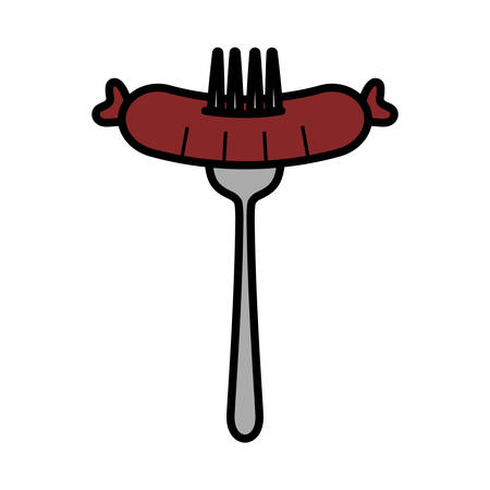 fork with sausage icon over white background, vector illustrationのイラスト素材