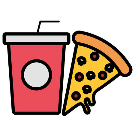 Soft drink cup and pizza over white background, vector illustrationのイラスト素材