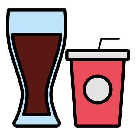 soft drink cup and drink glass over white background, vector illustrationのイラスト素材