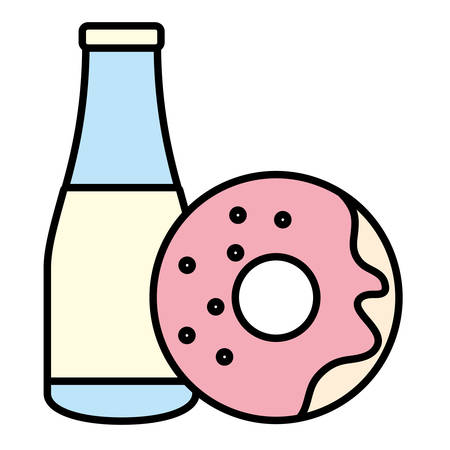 sweet donut and milk bottle over white background, vector illustrationのイラスト素材