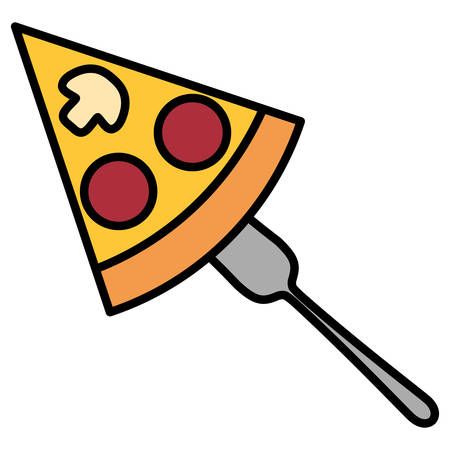 fork with Pizza slice over white background, vector illustrationのイラスト素材