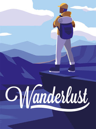 scene landscape with river and traveler wanderlust vector illustration designのイラスト素材