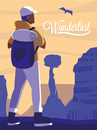 scene landscape desert with traveler wanderlust vector illustration designのイラスト素材