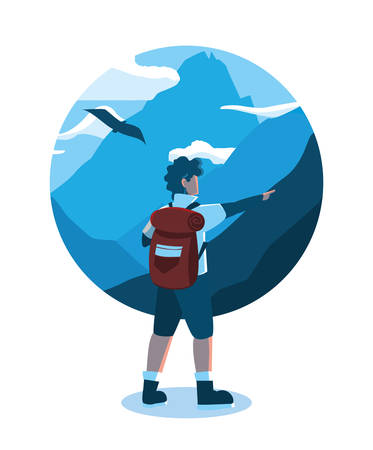 landscape with mountains and traveler wanderlust vector illustration designのイラスト素材