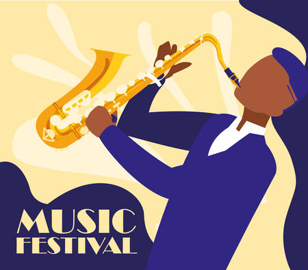 man playing saxophone instrument vector illustration designのイラスト素材