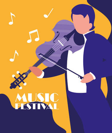 elegant man playing fiddle classical vector illustration designのイラスト素材