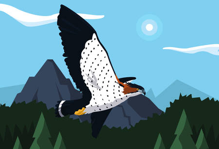 imposing hawk bird flying in the landscape vector illustration designのイラスト素材