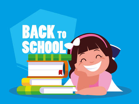 little student girl with school books vector illustration designのイラスト素材