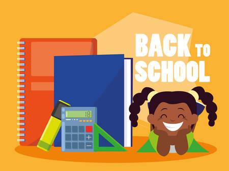 little student girl black with school supplies vector illustration designのイラスト素材