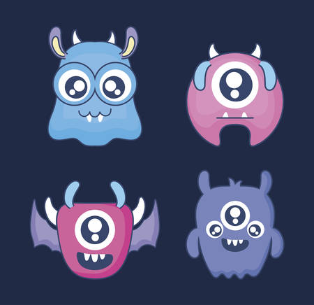 group of cute monsters card vector illustration designのイラスト素材