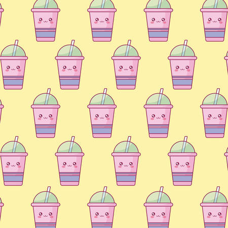 plastic cup with straw kawaii characters pattern vector illustration designのイラスト素材