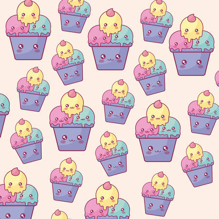 delicious ice cream in cup characters pattern vector illustration designのイラスト素材