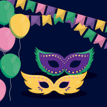 mardi gras card with masks vector illustration designのイラスト素材