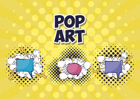 set of speech bubbles with rays pop art style vector illustration designのイラスト素材