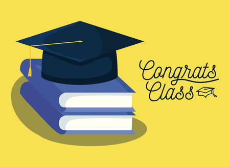 graduation card with books and hat graduation vector illustration designのイラスト素材