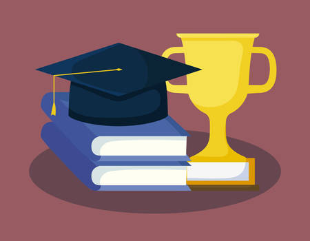 graduation card with books and hat graduation vector illustration designのイラスト素材