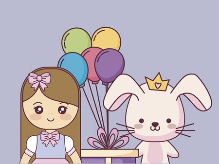 cute rabbit happy birthday card vector illustration designのイラスト素材