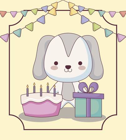 cute doggy happy birthday card vector illustration designのイラスト素材