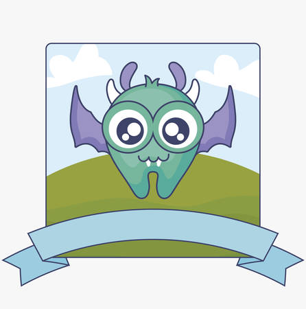 cute monster card in the field vector illustration designのイラスト素材