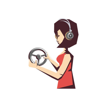 woman player video game with wheel vector illustration designのイラスト素材