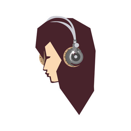 head of young woman with headphone vector illustration designのイラスト素材