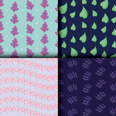 beautiful flowers and leafs set patterns vector illustration designのイラスト素材