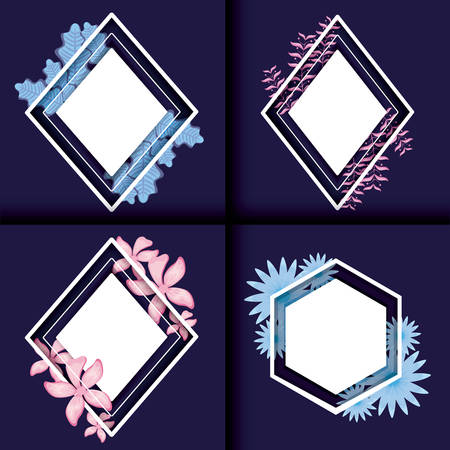 frames with flowers and leafs decorations vector illustration designのイラスト素材