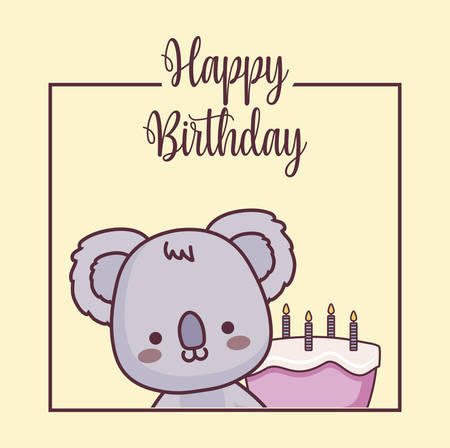 cute koala happy birthday card vector illustration designのイラスト素材