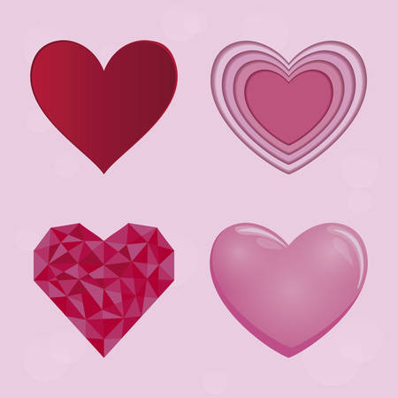 set of hearts and valentines day card vector illustration designのイラスト素材