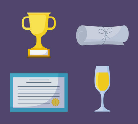 trophy cup with icons graduation celebration vector illustration designのイラスト素材