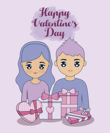 valentines day with couple and gifts vector illustration designのイラスト素材