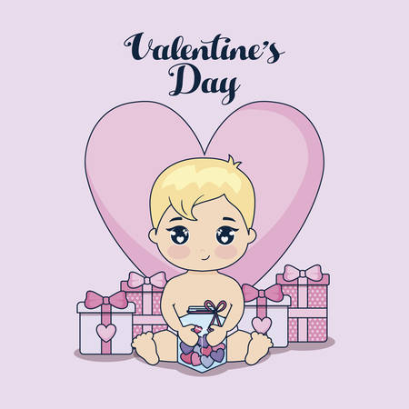 valentine day card with cupid and set icons vector illustration designのイラスト素材